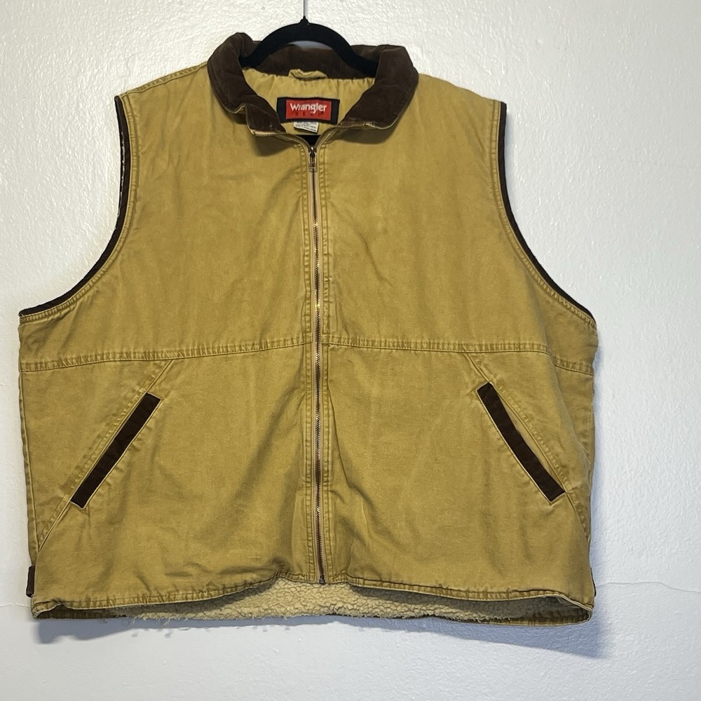 Vintage Wrangler Hero Vest Canvas Sherpa Lined Corduroy Trim, Men's 3XL